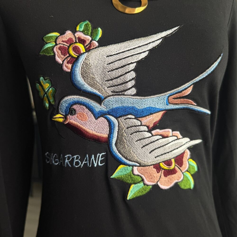 Vintage Y2K Custo Barcelona Bird Embroidered Long Sleeve Top Women's Size 2 - Picture 2 of 7